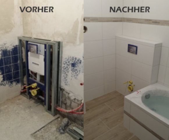 Badsanierung mit Vorwandinstallation, vorher und nachher