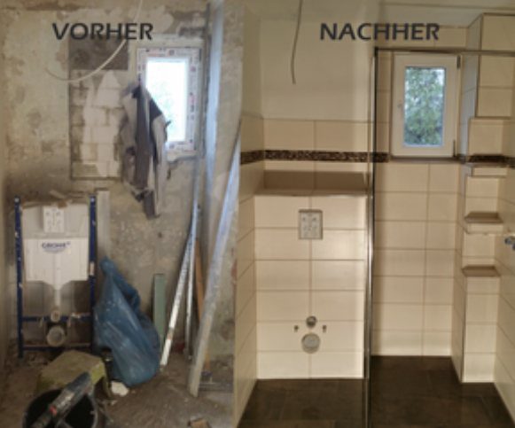 Neue Dusche mit Nischen, vorher und nachher