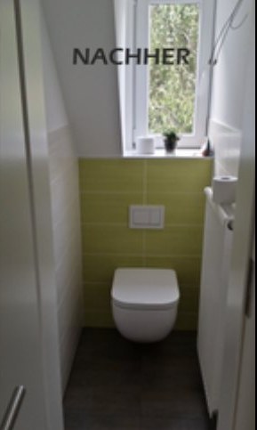 Gäste-WC nachher: gefliest mit Wand-WC